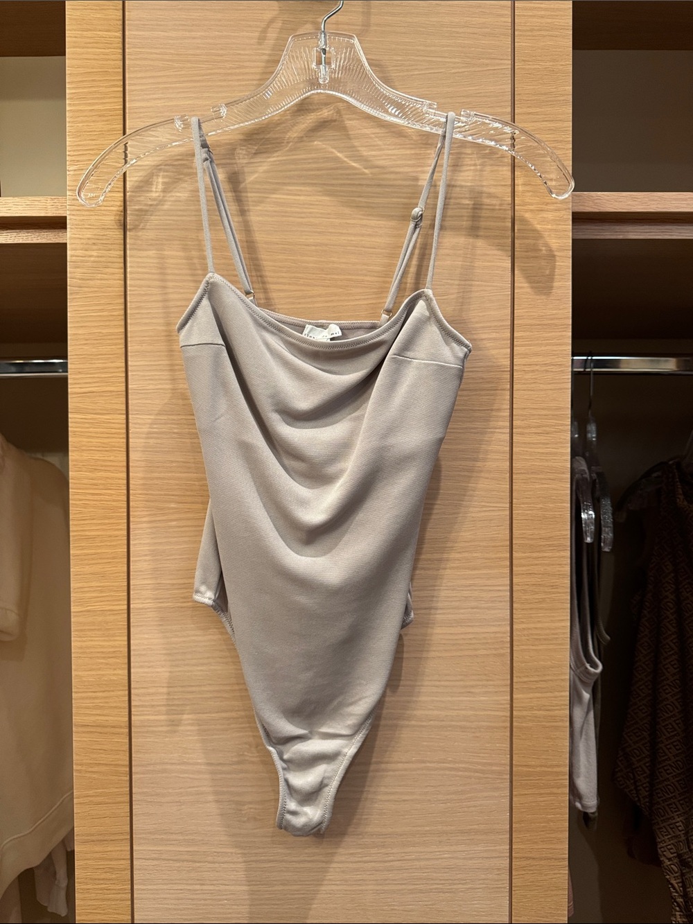 Fleur du Mal Draped Cowl Neck Bodysuit in Light Gray